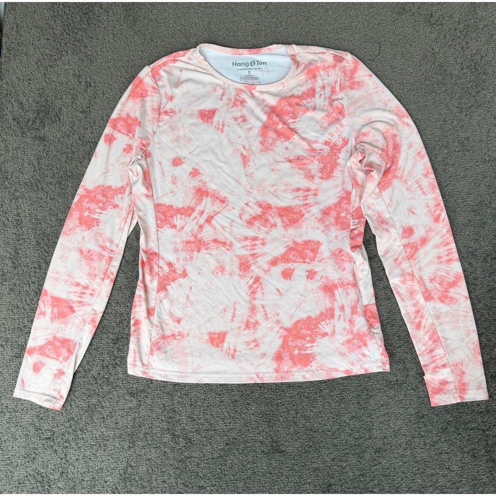 Hang Ten Womens Pink Tie Dye UPF 50+‎ Long Sleeve Sun Shirt Rash Guard Small